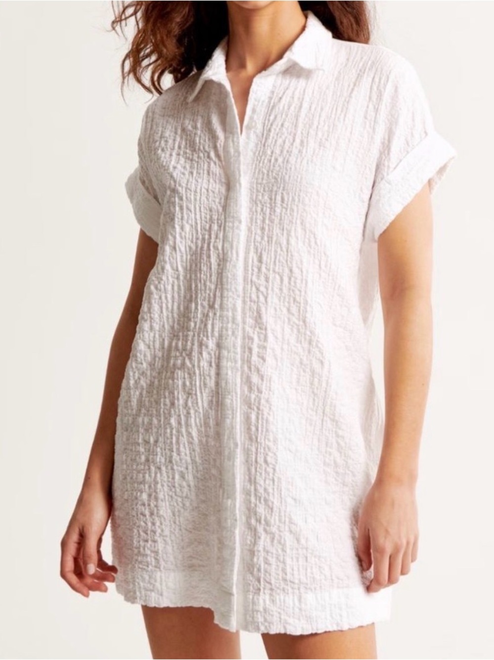 Abercrombie & Fitch textured crinkle shirt dress button down size M medium white